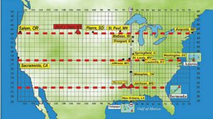 USA capitol cities are arranged in a grid patytern.