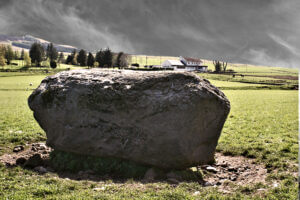 connachan farm cup-marked stone, side view, elementor – Ley Lines, amplifying, ill health, how they work