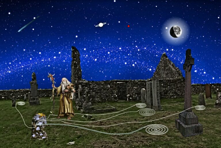 Dundurn church with spirals of energy from graves which may cause ill health.