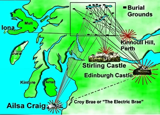 burial grounds across Scotland including electric brae for ley hunter Burial grounds aligned to three volcanic plugs